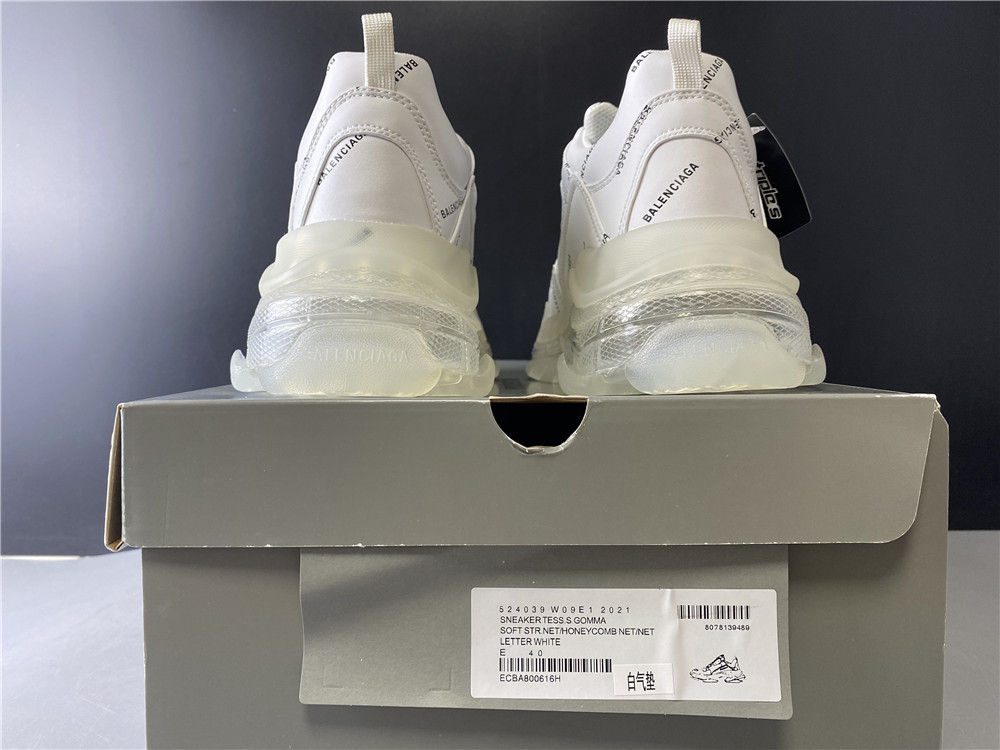 Blncig Triple S Clear Sole All White Logo