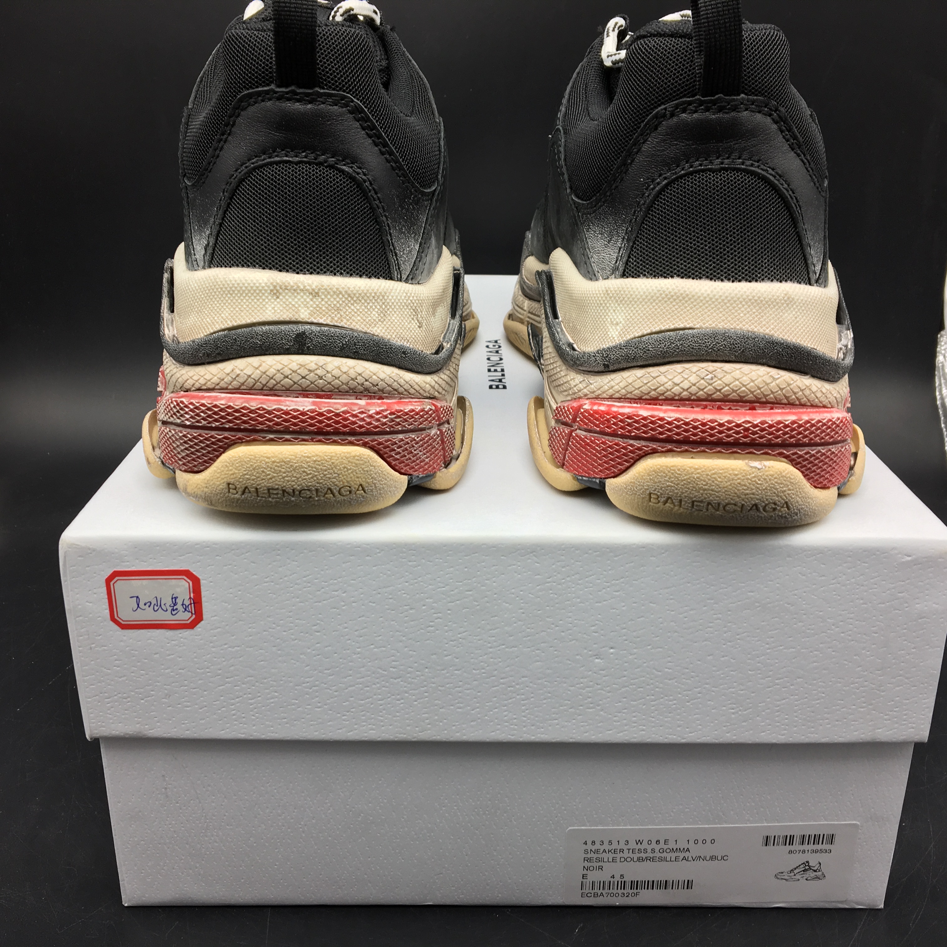 Blncig Triple S Black White Red ( Worn Look) 483513 W06E1 1000