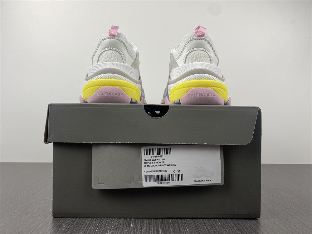 Blncig TRIPLE S SNEAKERS WHITE/LIGHT GREY/PINK/YELLOW
