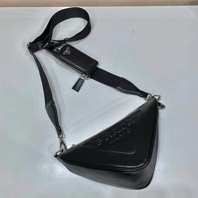 Pradaa Triangle Leather Shoulder Bag Black
