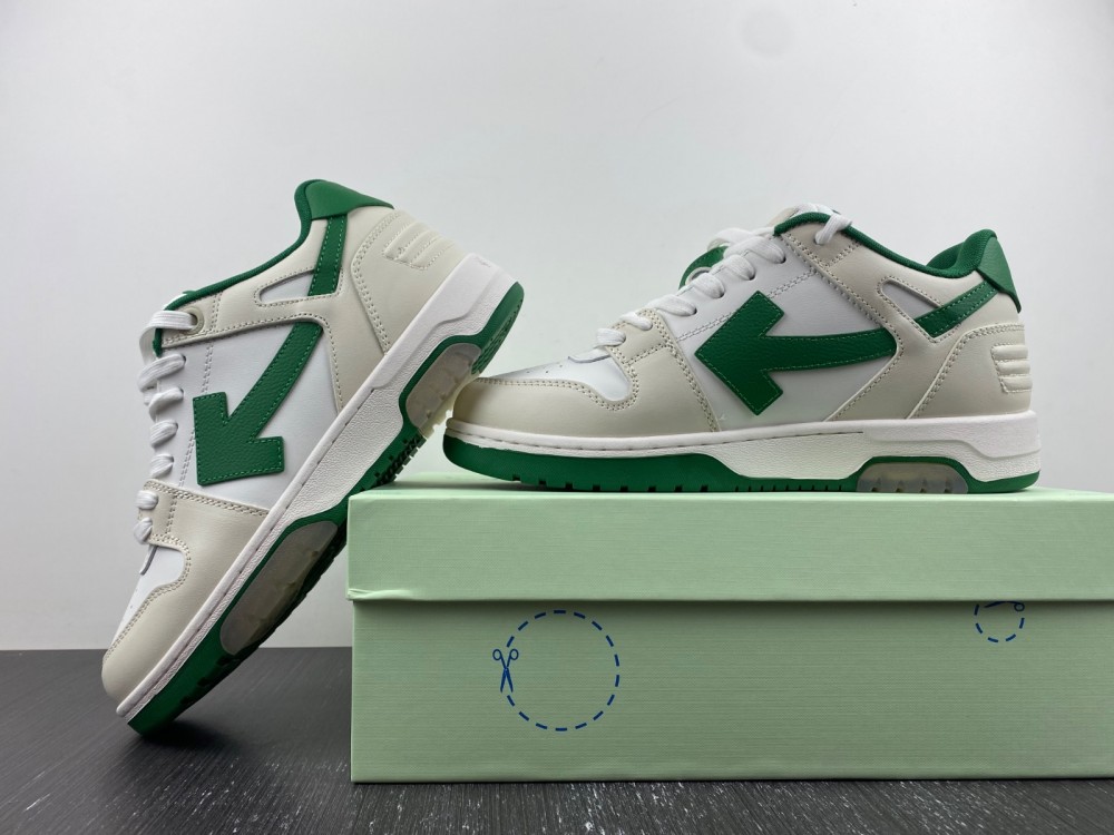 OFF-WHITE Out Of Office OOO Low Tops White green