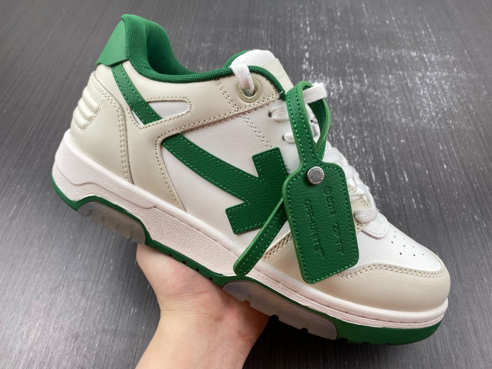 OFF-WHITE Out Of Office OOO Low Tops White green