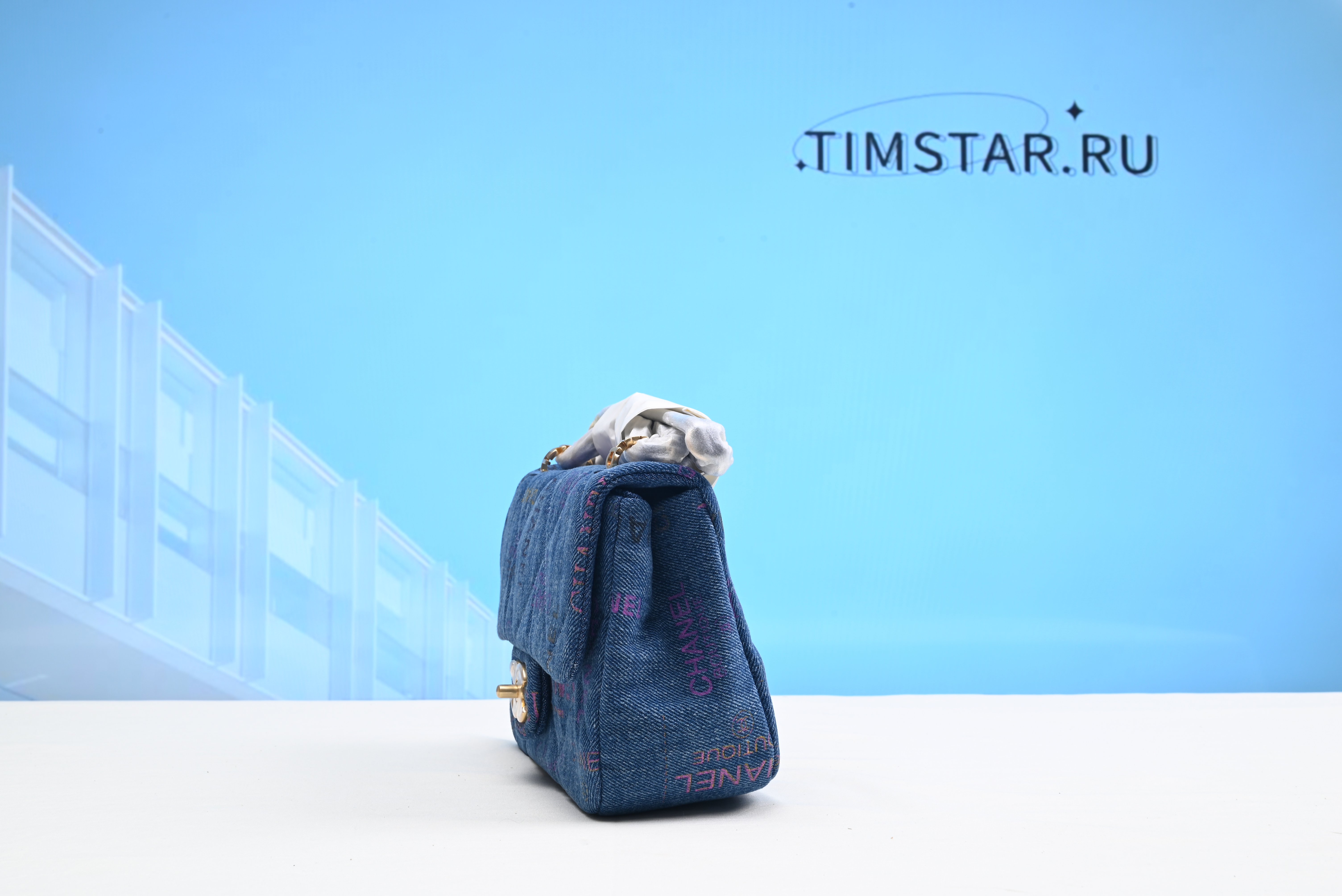 Channe1 Denim Flap Bag Blue