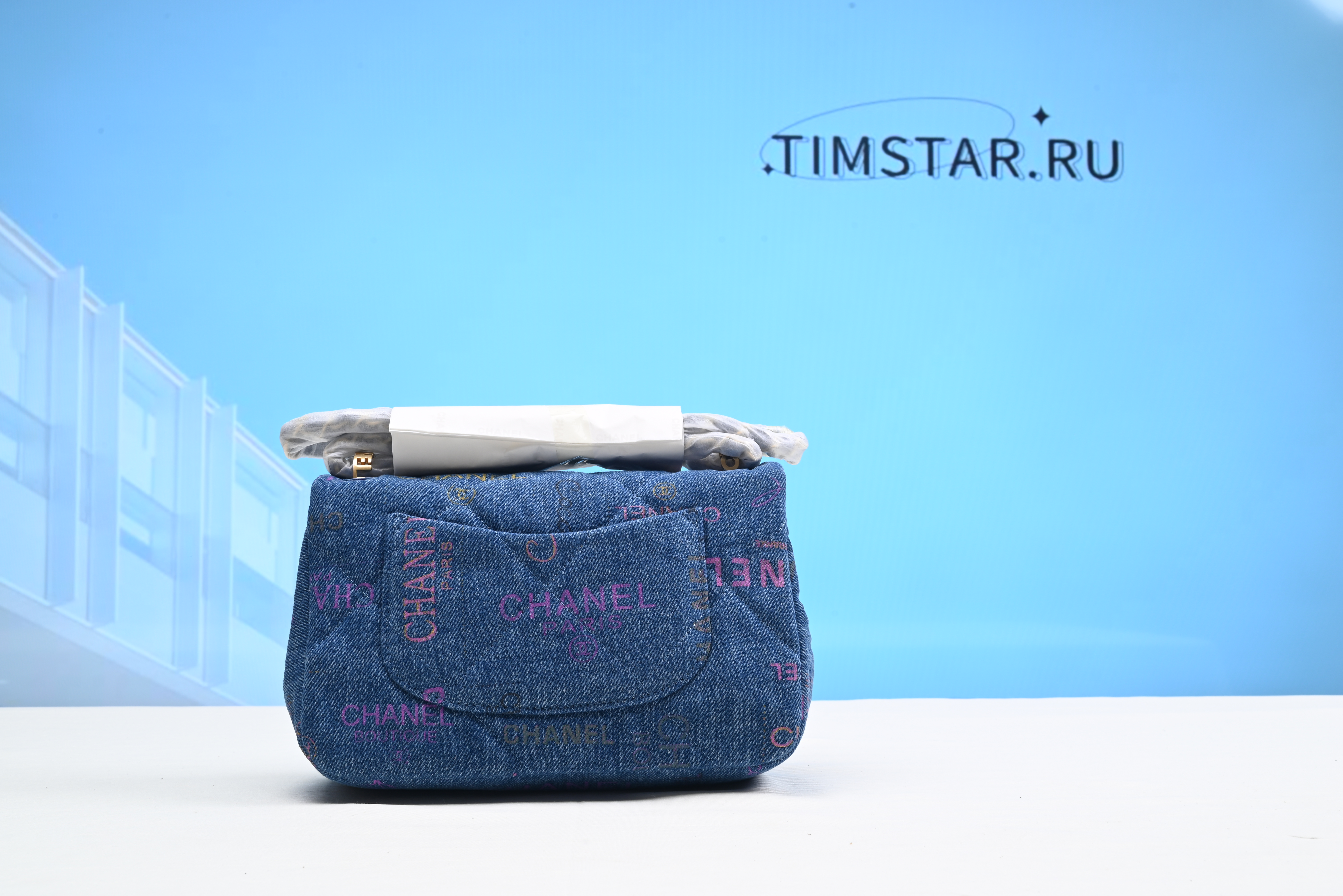 Channe1 Denim Flap Bag Blue