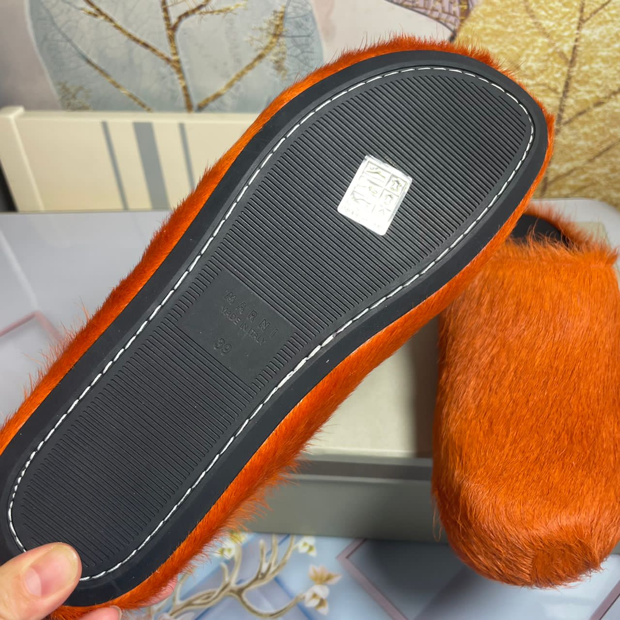 marnii fur slippers orange