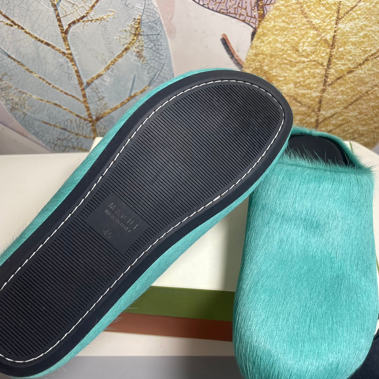 marnii fur slippers cyan