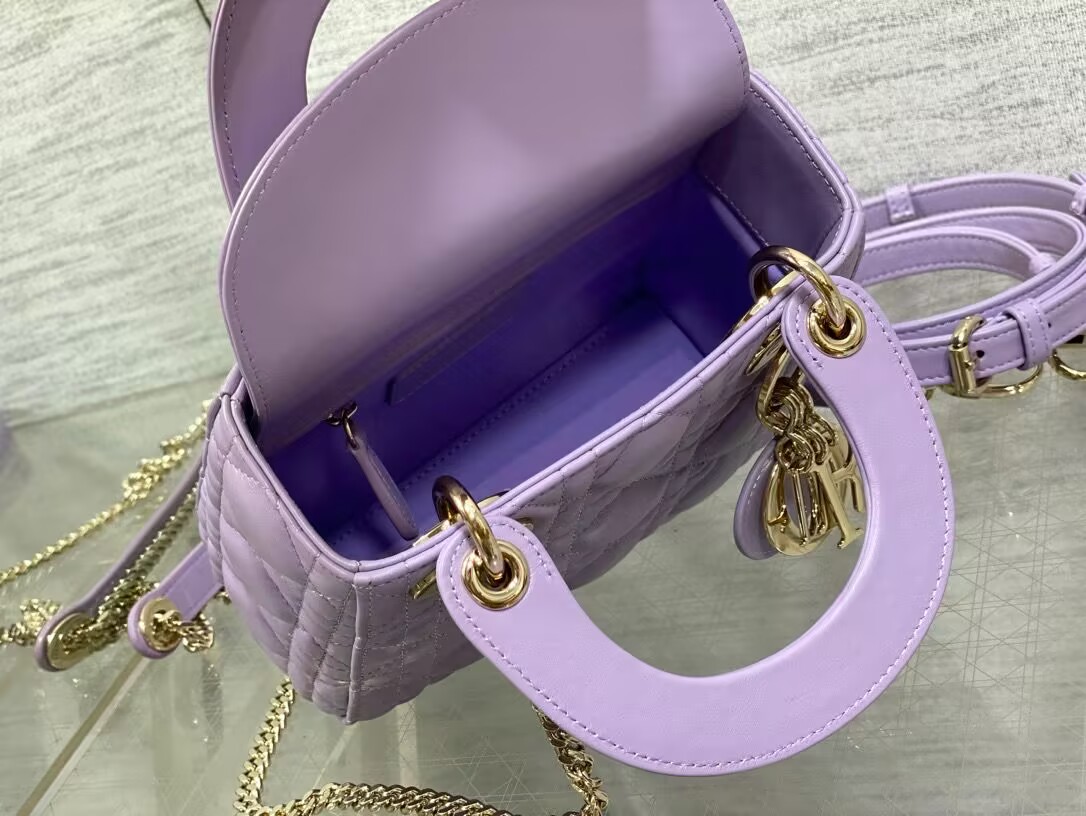 Dioorr Mini Lady Bag in Lilac Cannage Lambskin 20cm