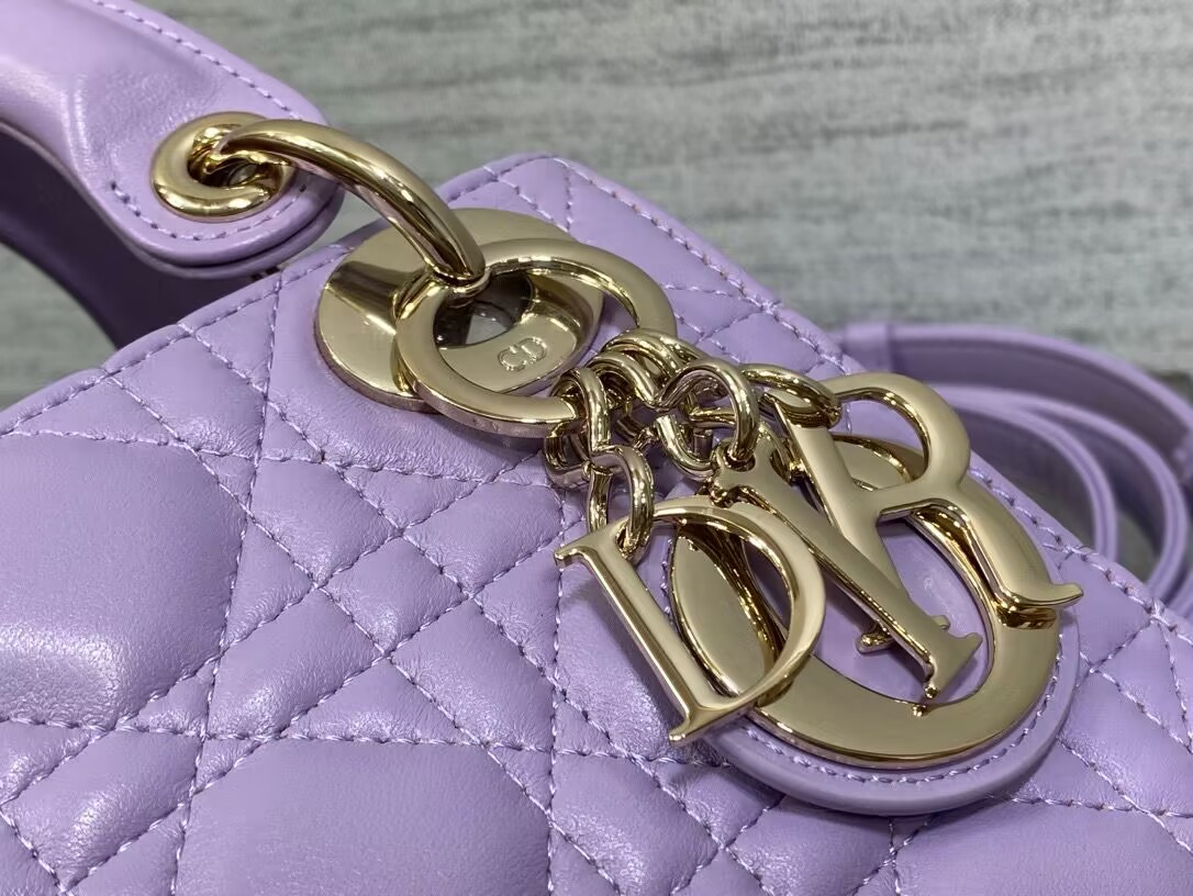 Dioorr Mini Lady Bag in Lilac Cannage Lambskin 20cm