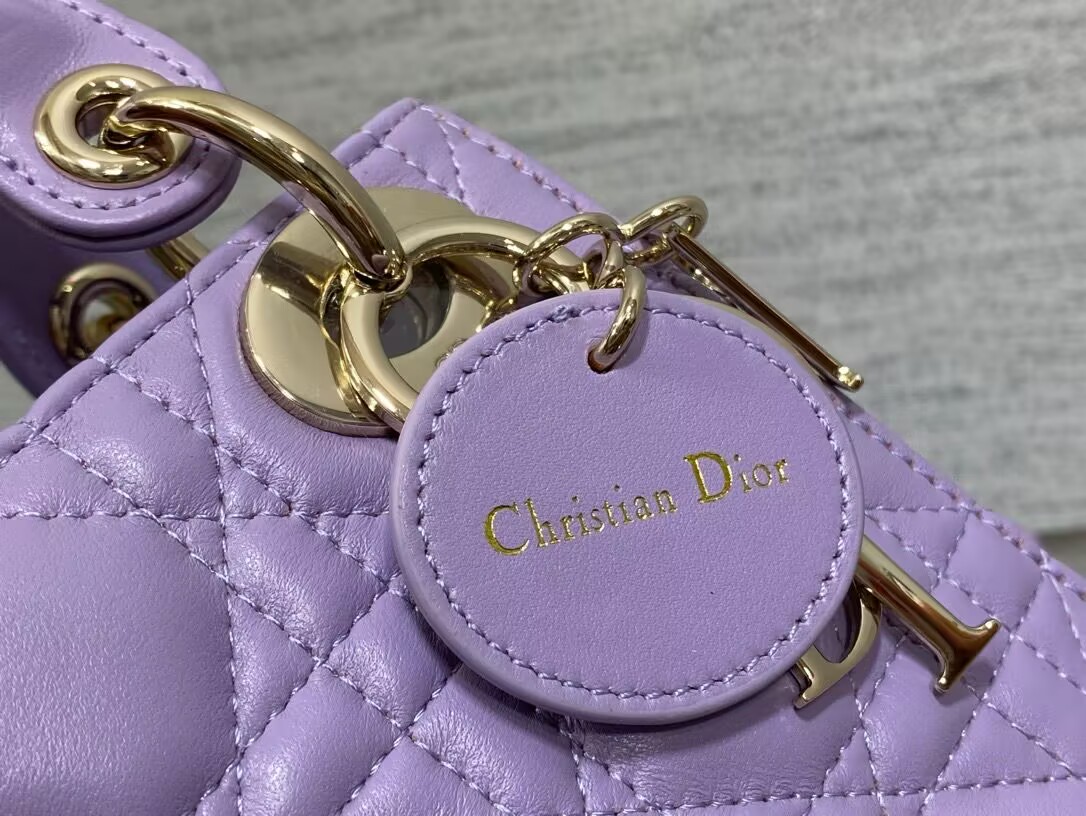 Dioorr Mini Lady Bag in Lilac Cannage Lambskin 20cm